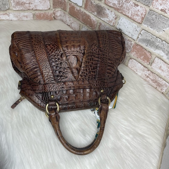 Brahmin Chocolate Brown Crocodile-Embossed Handbag - Picture 3 of 13